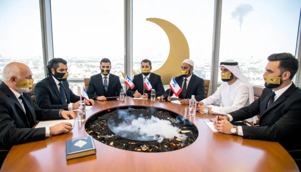 Why the Silence? Muslim Countries and the Gaza Genocide 1 Firefly A powerful conceptual image A massive conference table shaped like a crescent moon 655199 1
